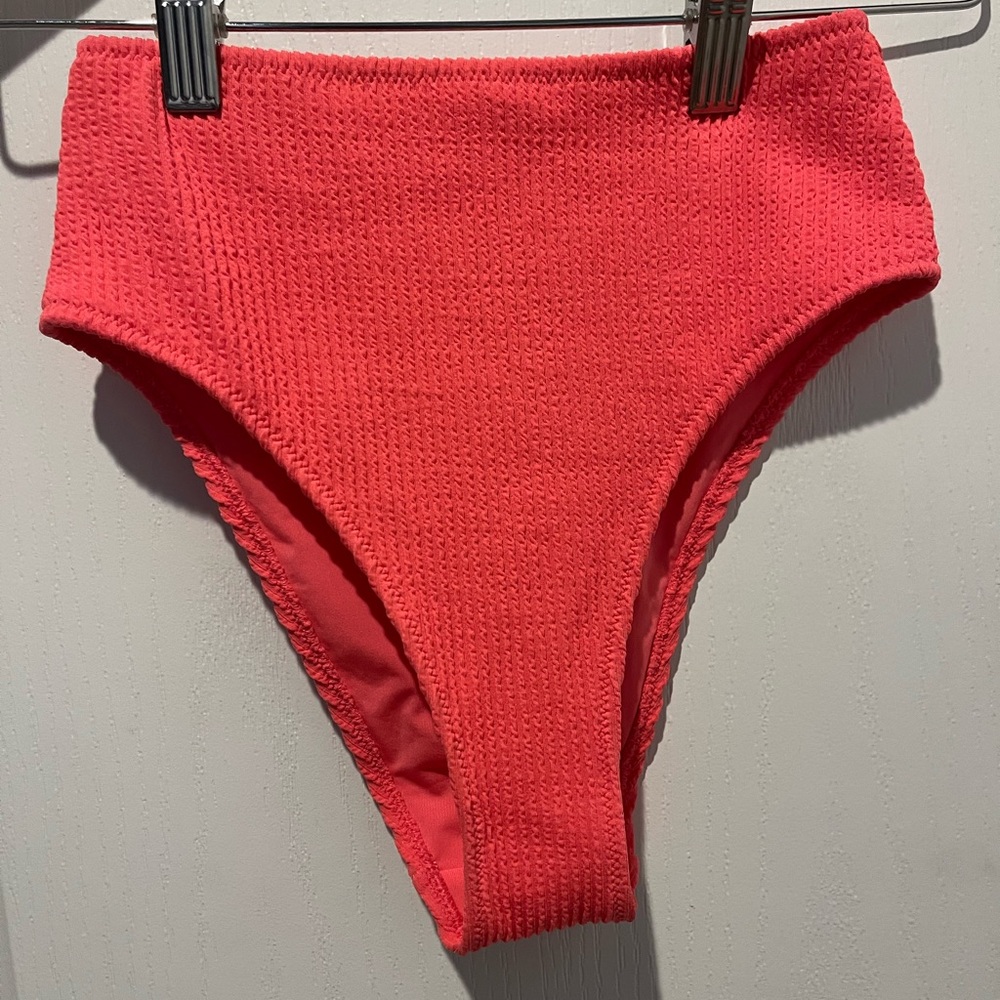 Aerie Real Good High Cut Cheeky Bikini Bottoms | Coral Pink (XS)